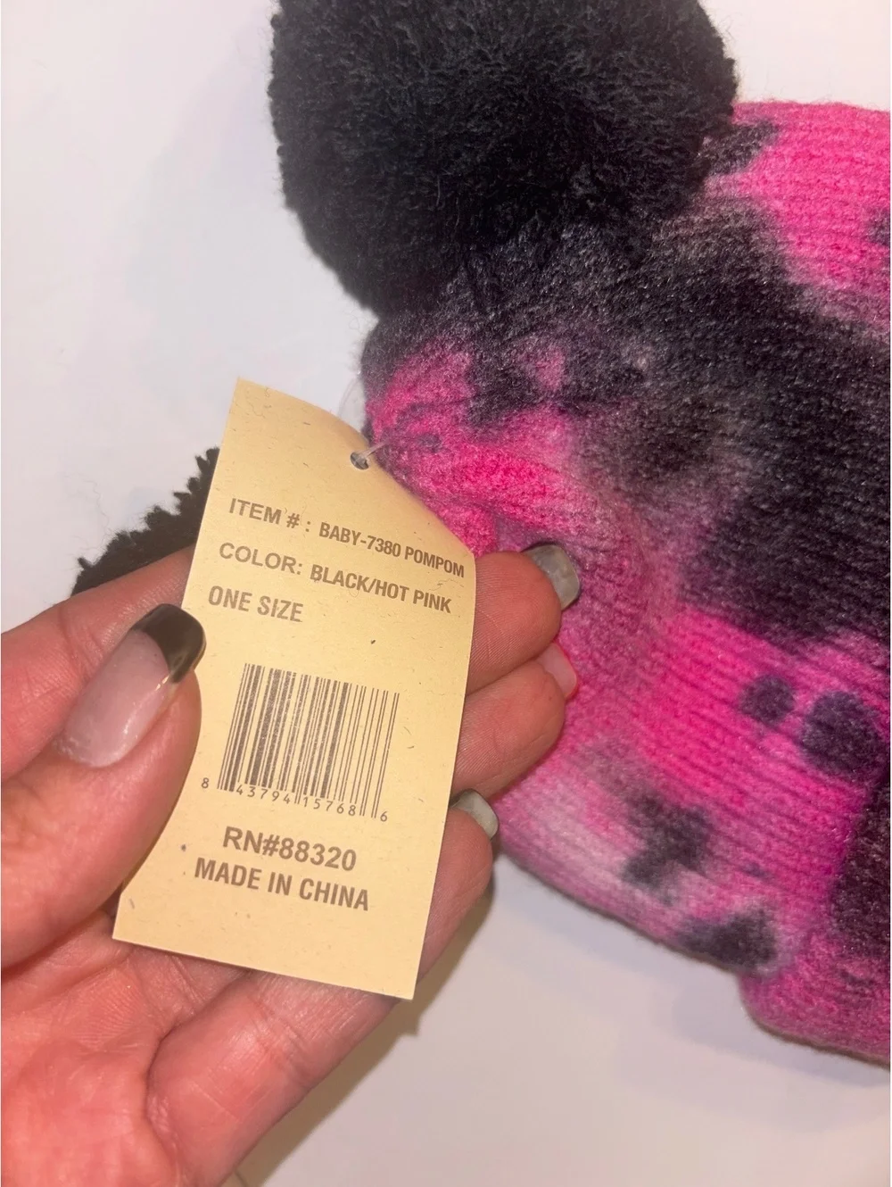 C.C Baby Hot Pink Black Double Pom Beanie Knit Winter Hat NWT One Size